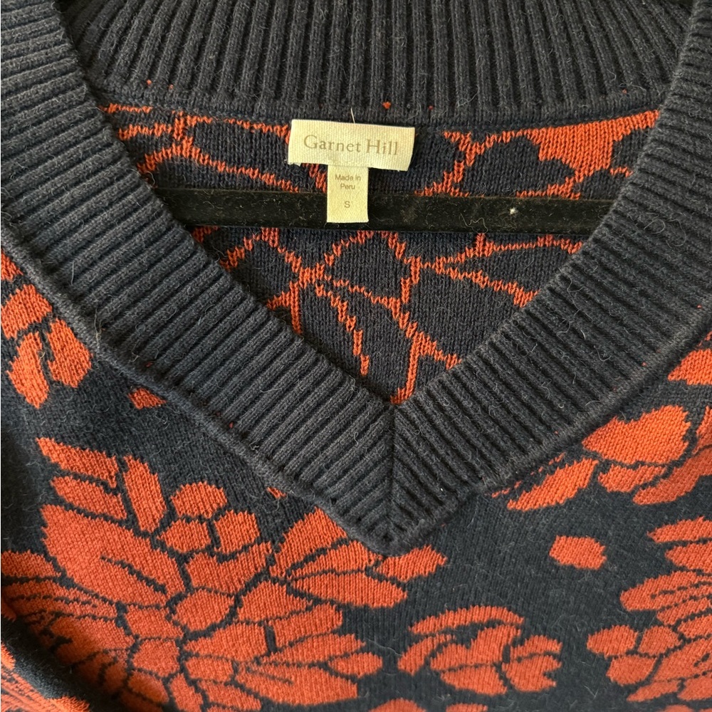 Garnet Hill Women's Baby Alpaca and Cotton Sweater - Navy and Orange Floral